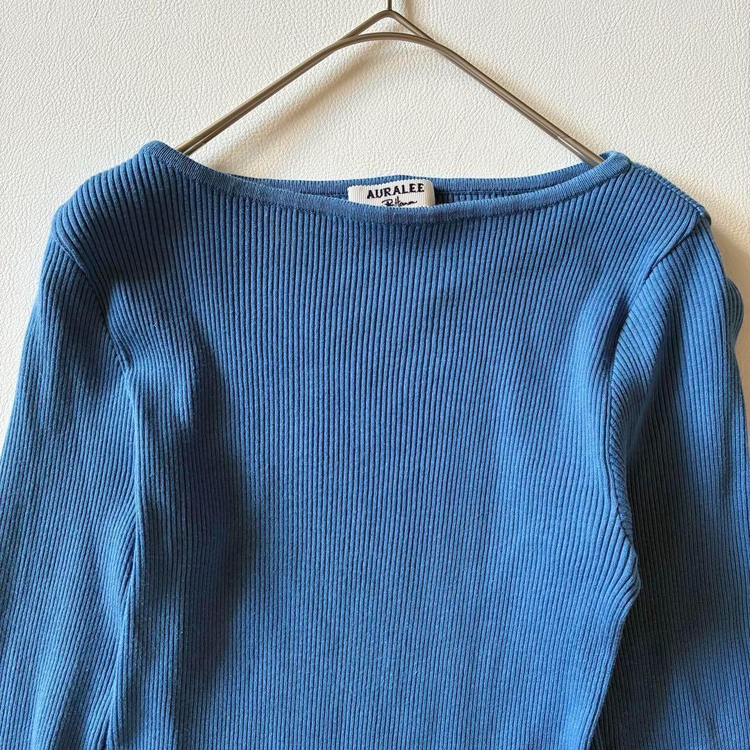 オーラリー　2022　ロンハーマン別注　リブボートネック プルオーバー　ブルー