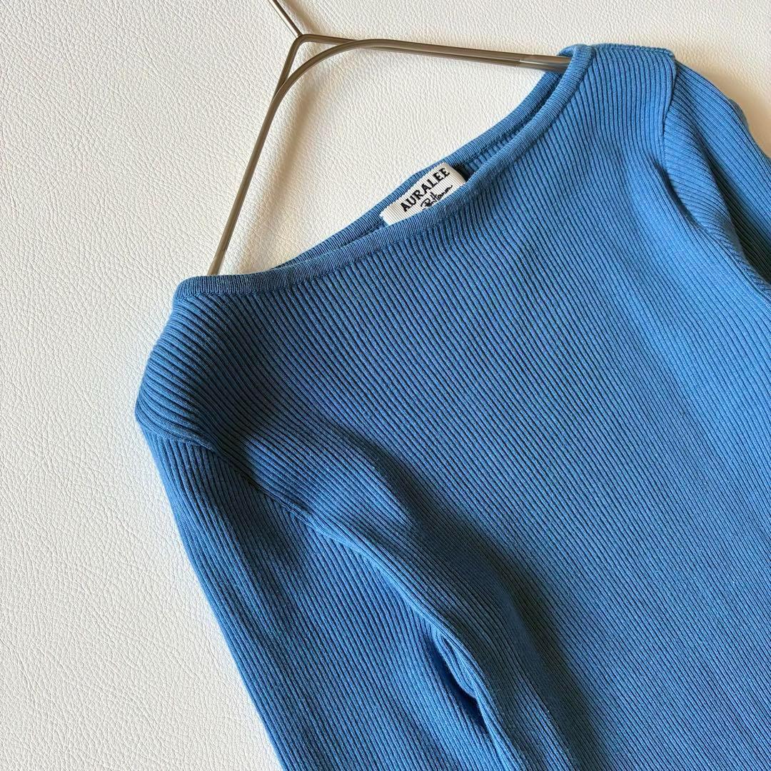 オーラリー　2022　ロンハーマン別注　リブボートネック プルオーバー　ブルー