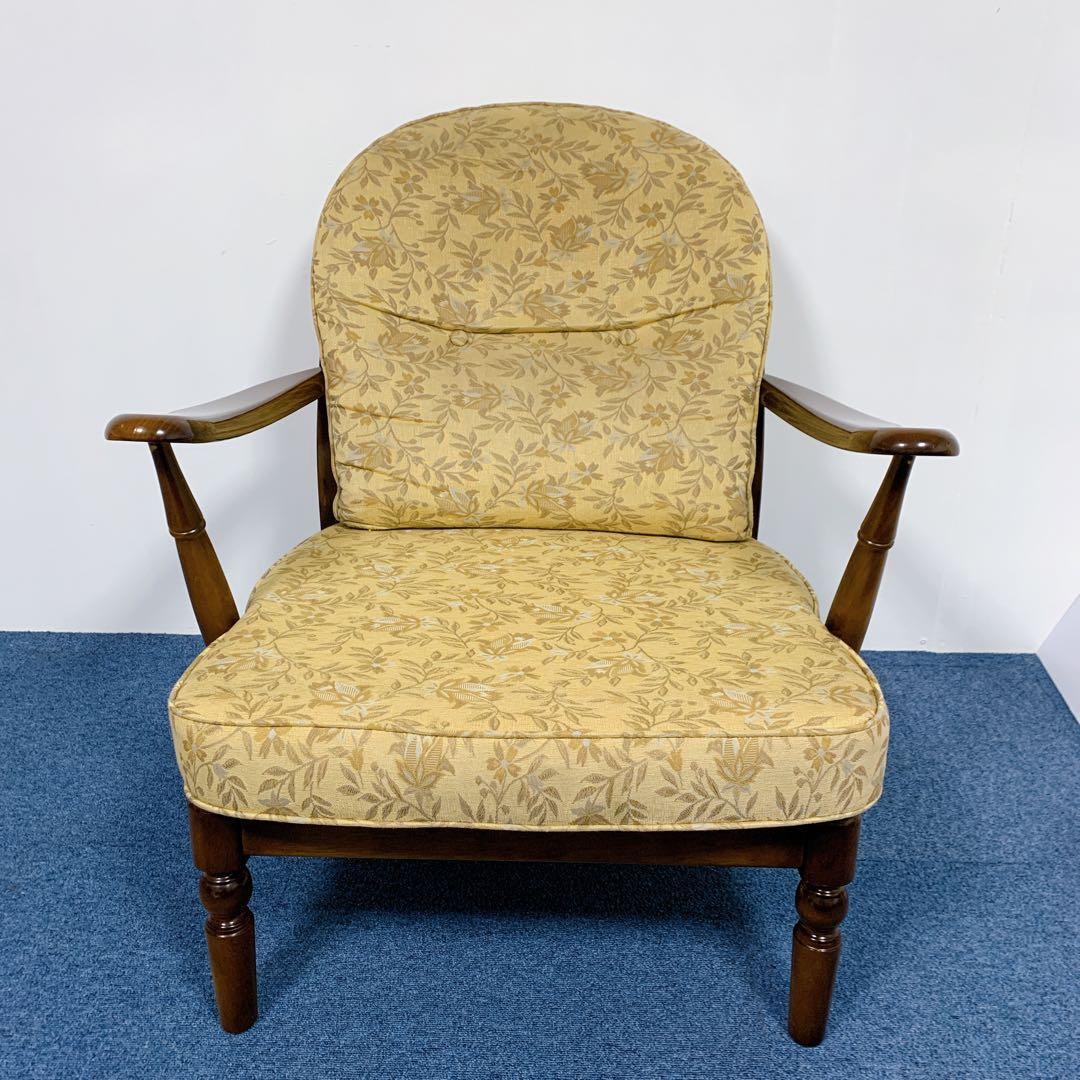 【美品】karimoku カリモク 1人掛けソファー 花柄 レトロ 高級家具