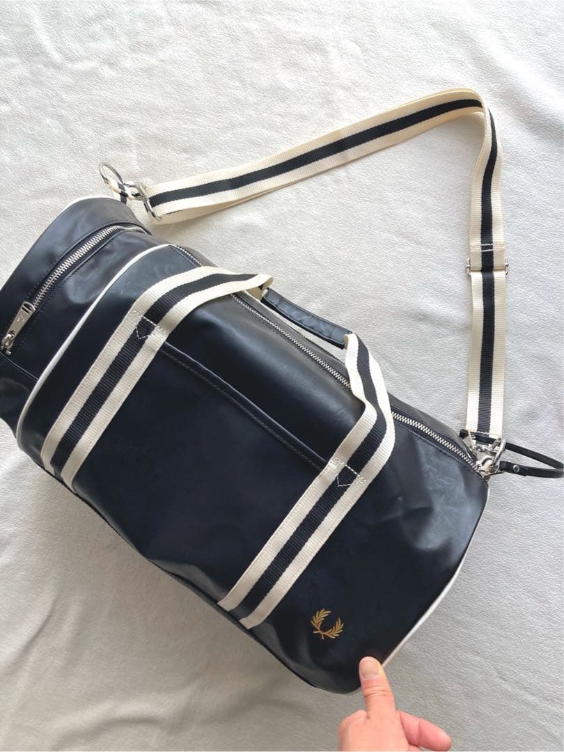 かんぺフレッドペリー　2way ドラム・ボストンバッグ　ブラック×ホワイト