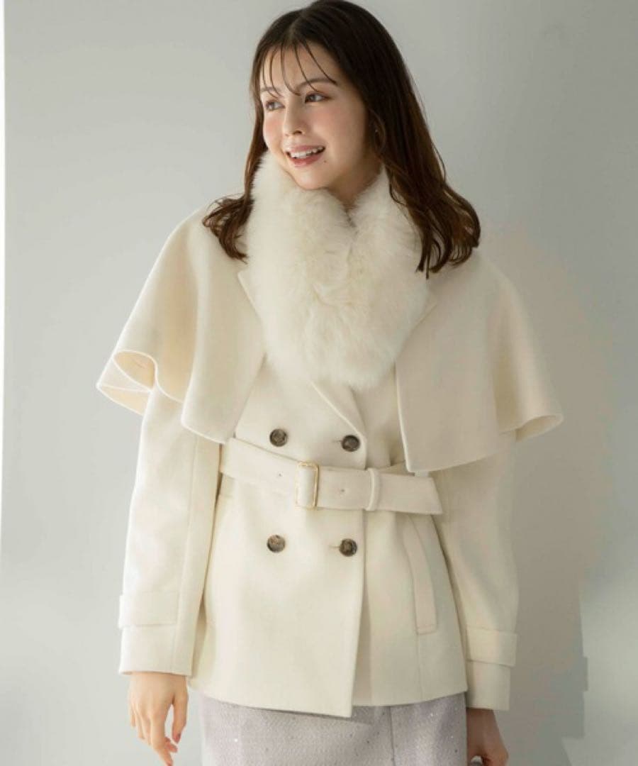 SALE Noela 新品 ケープ2wayミディウールコート オフホワイト S