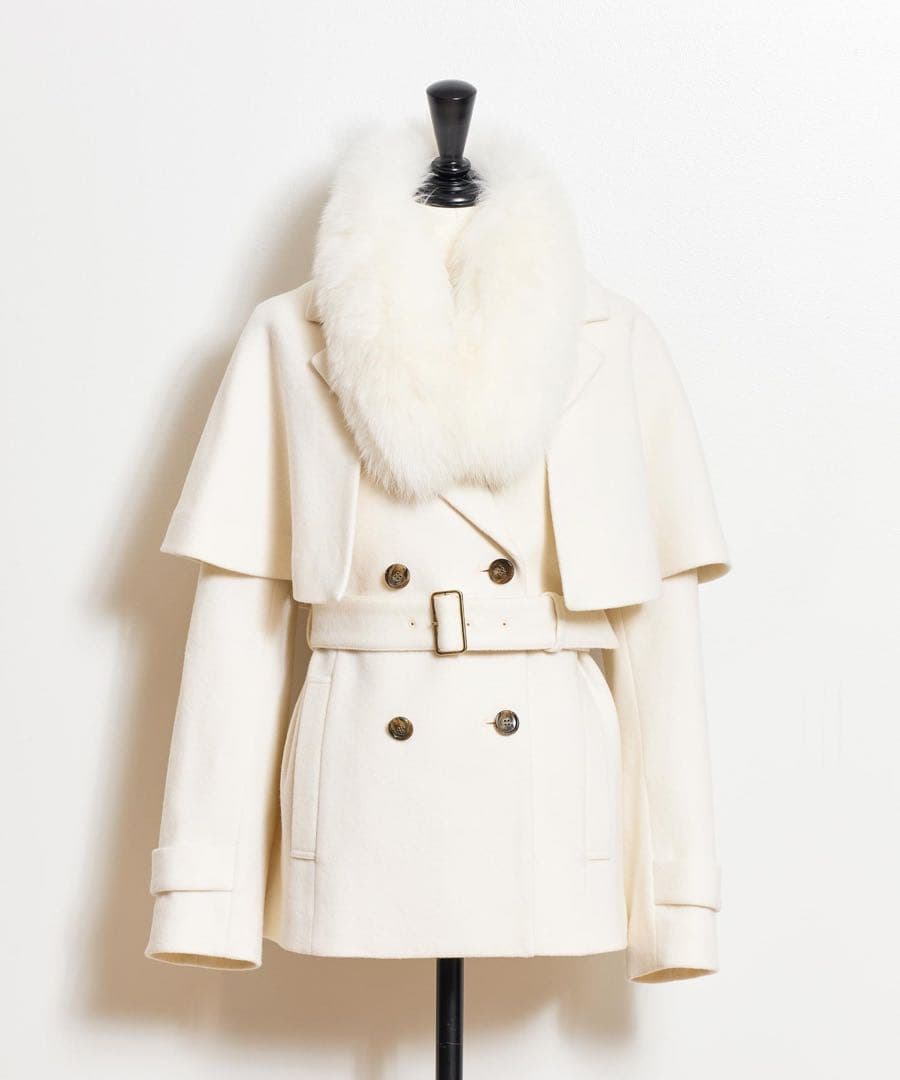 SALE Noela 新品 ケープ2wayミディウールコート オフホワイト S