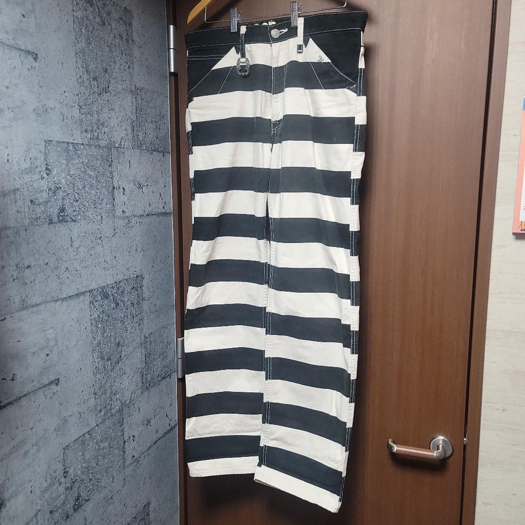 バンソン ストライプパンツ 34インチ Vanson 囚人パンツ