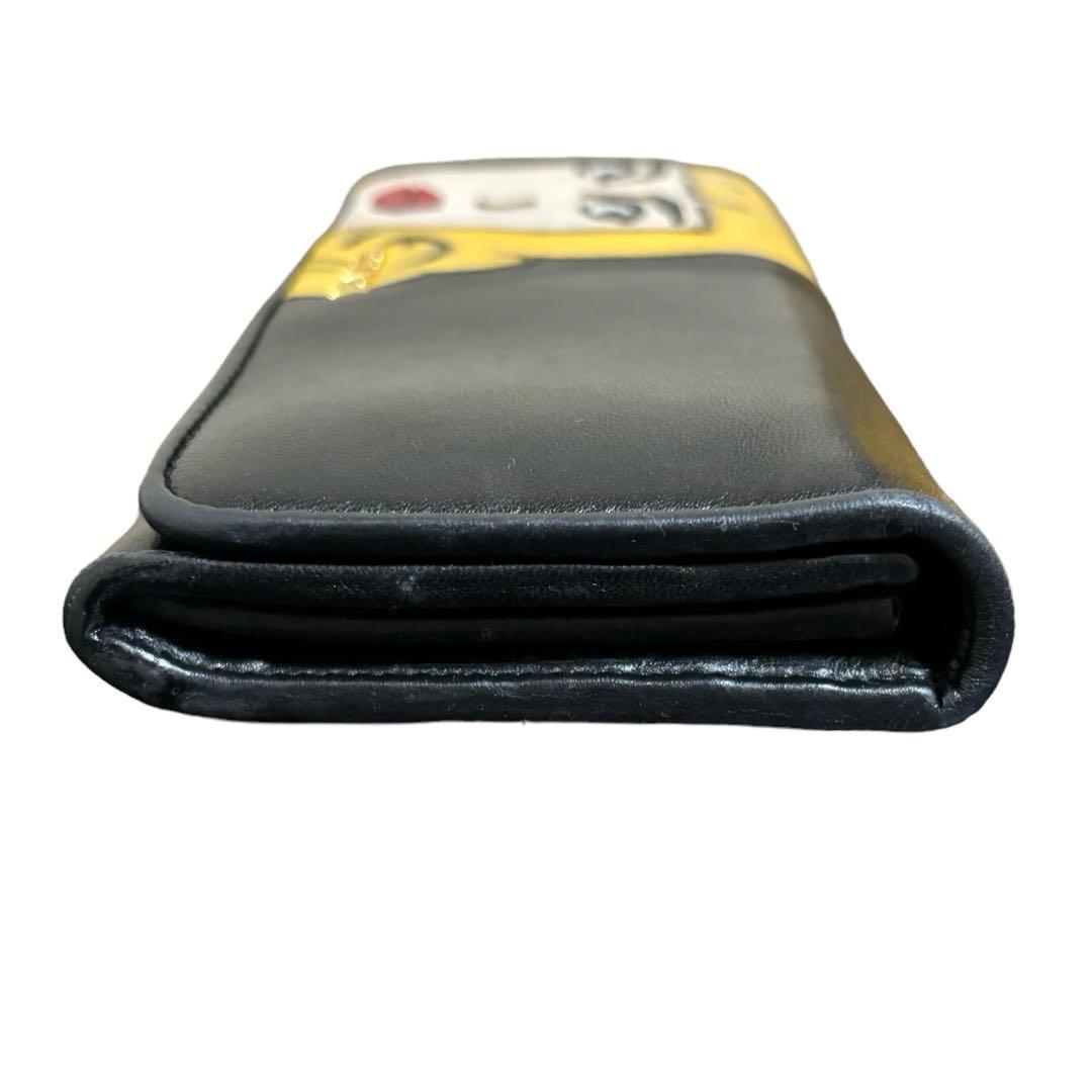 美品　希少　人気　プラダ　長財布　レザー　ブラック　アップリケ　顔　Wホック