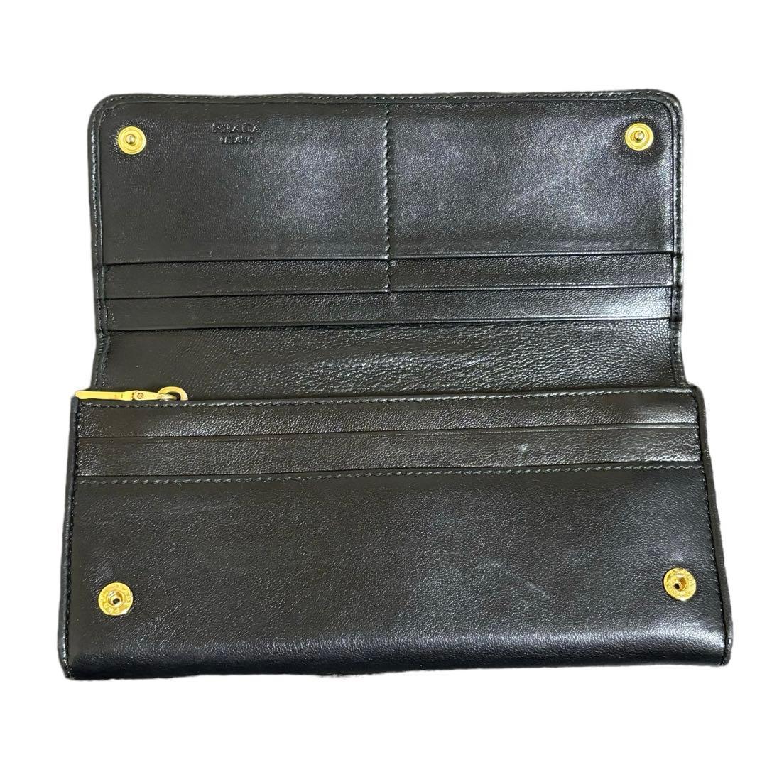 美品　希少　人気　プラダ　長財布　レザー　ブラック　アップリケ　顔　Wホック