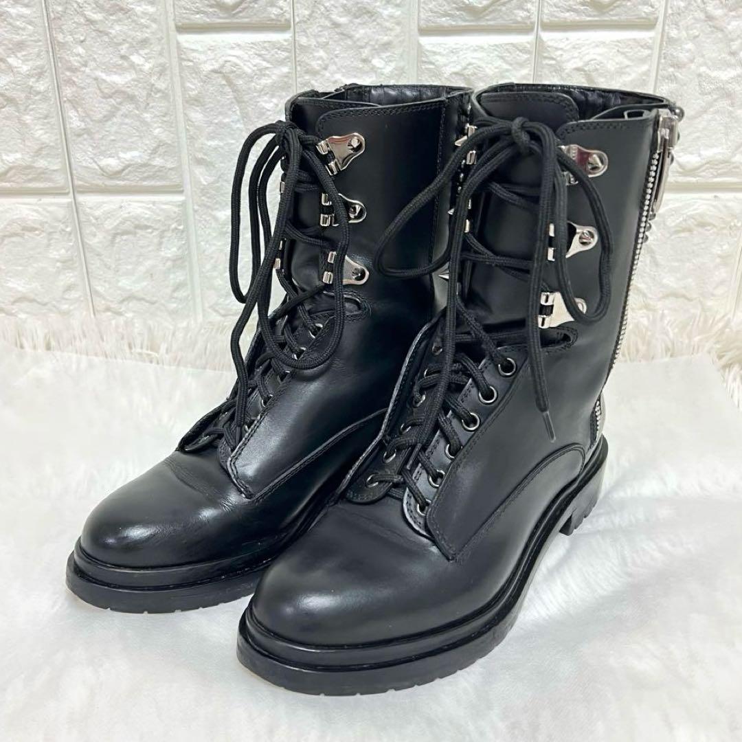 セルジオロッシ　スタッズワークブーツ　ショートブーツ　レースアップ　サイドジップ