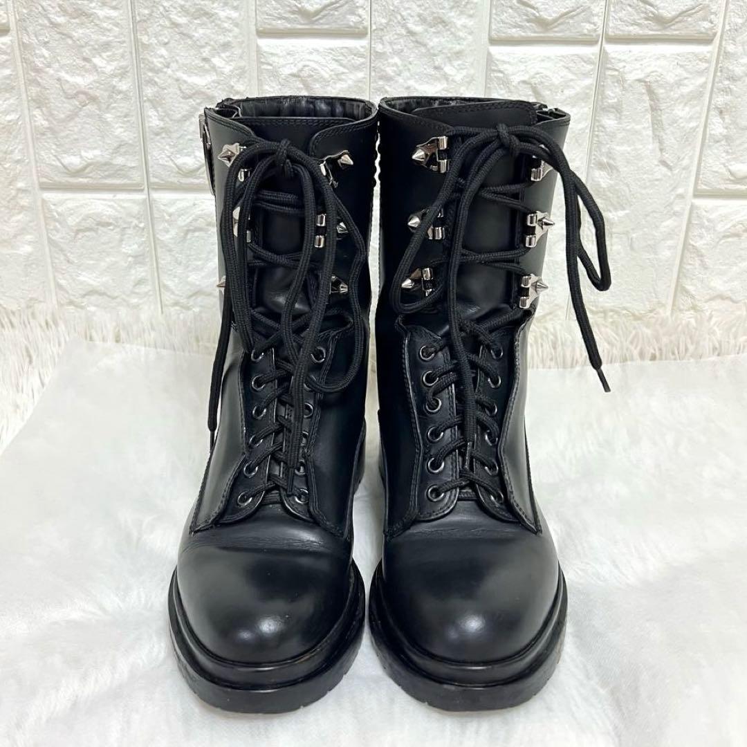 セルジオロッシ　スタッズワークブーツ　ショートブーツ　レースアップ　サイドジップ