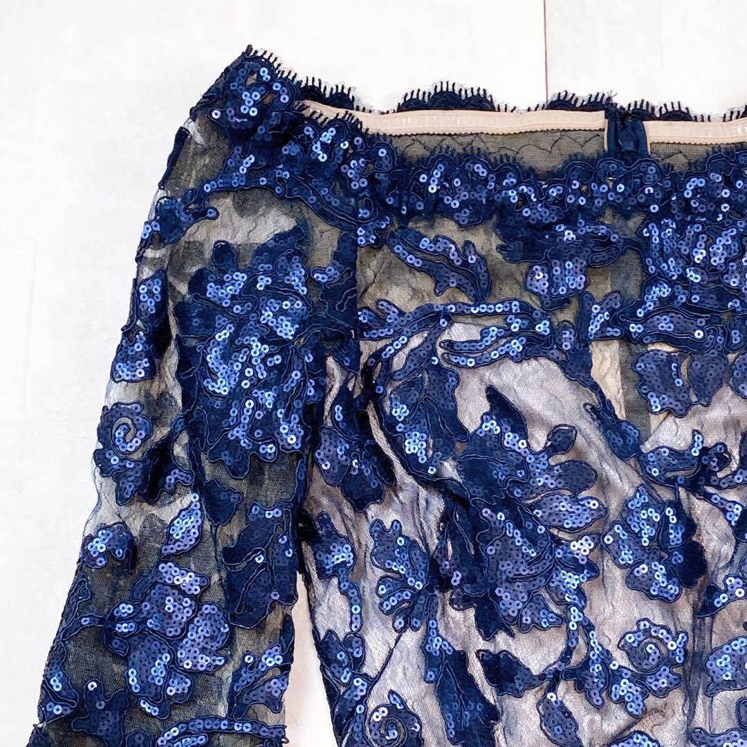 美品 タダシショージ 高級ドレス スパンコール 総コードレース