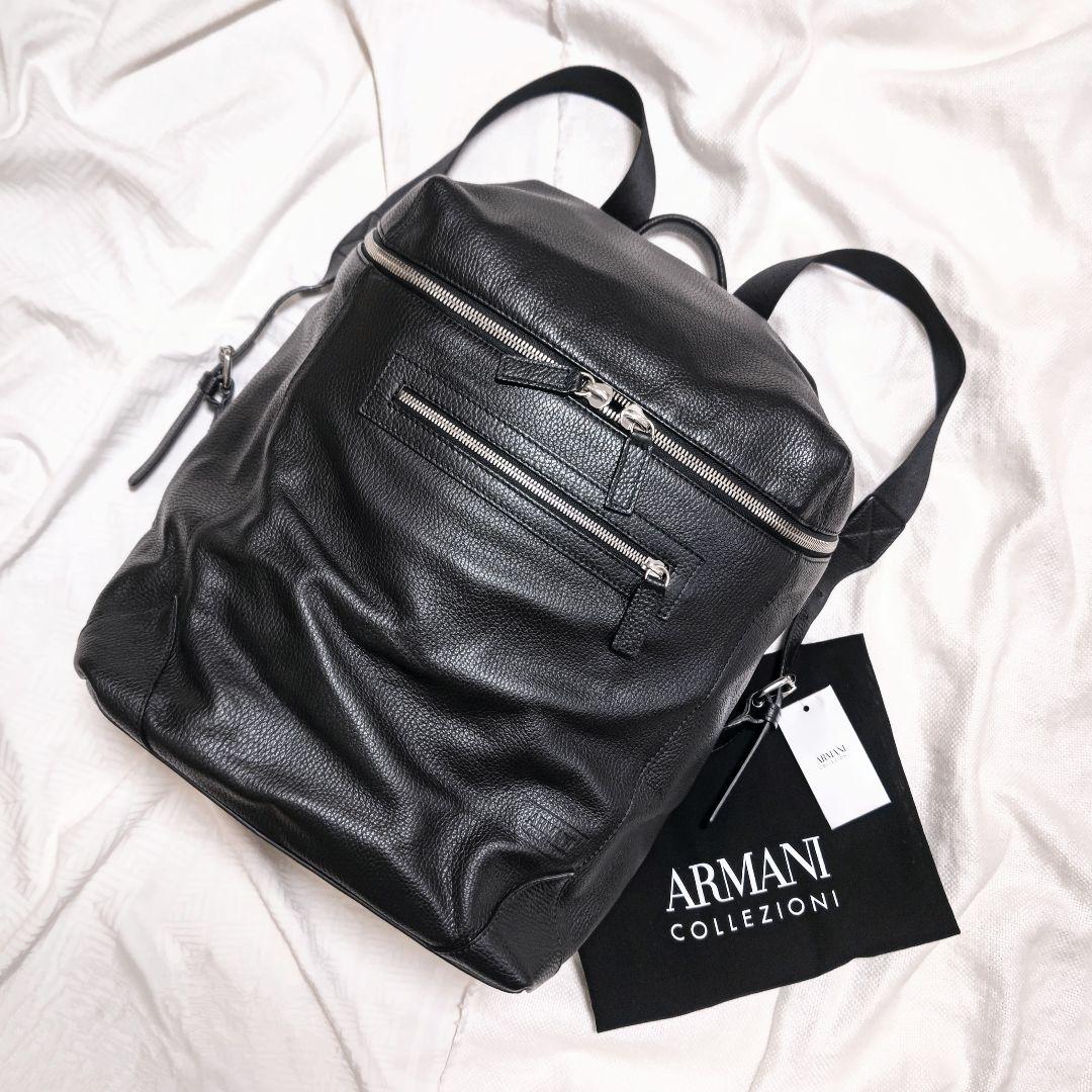 ジョルジオアルマーニARMANIコレツィオーニ黒レザーバックパックリュック