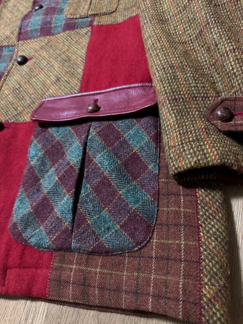 雰囲気抜群 KARL HELMUT 襟革 ツイード パッチワーク カバーオール