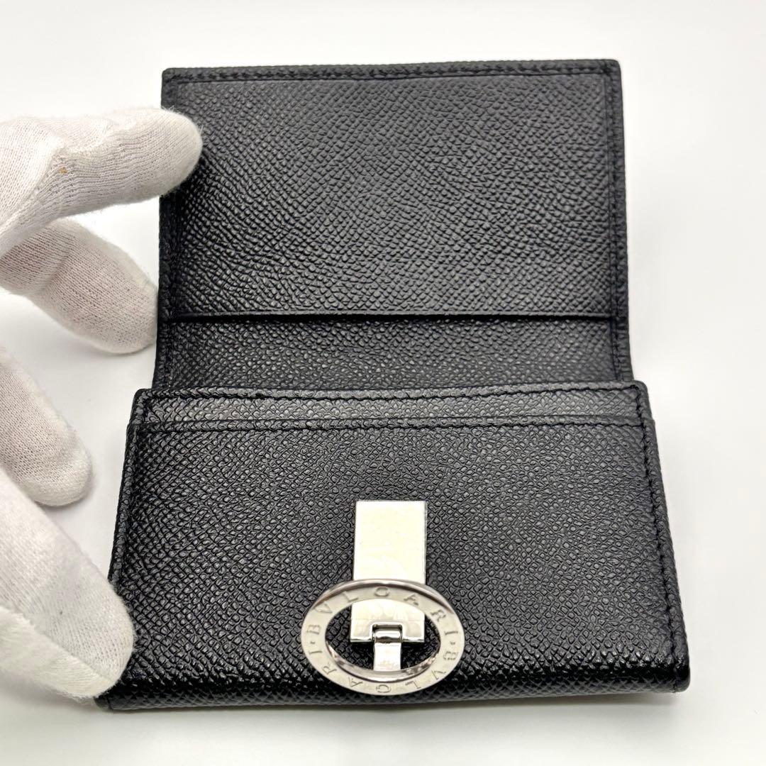 未使用級✨ブルガリ 名刺入れ カードケース ロゴクリップ グレインレザー 黒