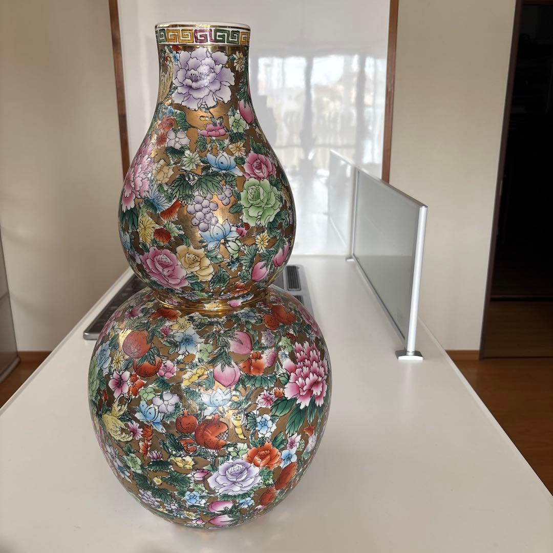 花柄の中国風二重壺 高さ約56cm