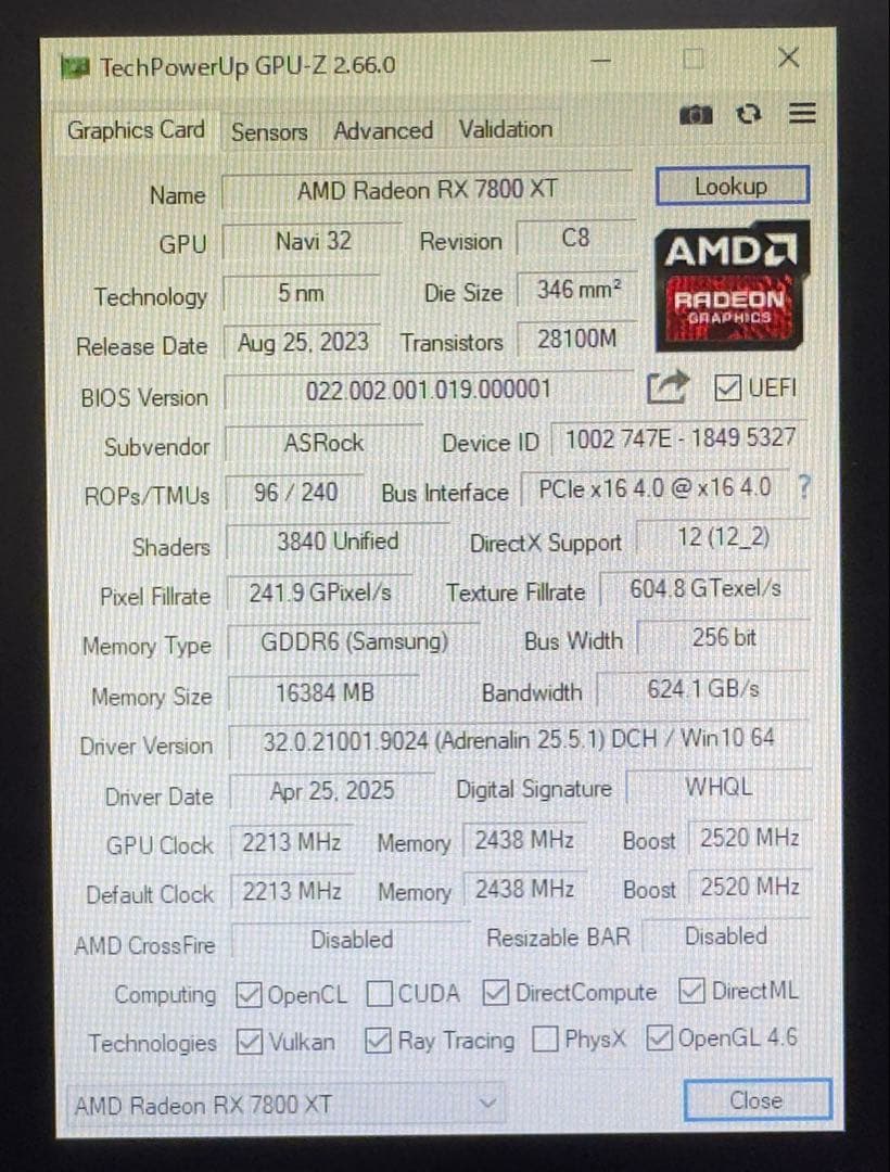 グラフィックボード・グラボ・ビデオカード ASRock SteelLegend Radeon RX 7800 XT
