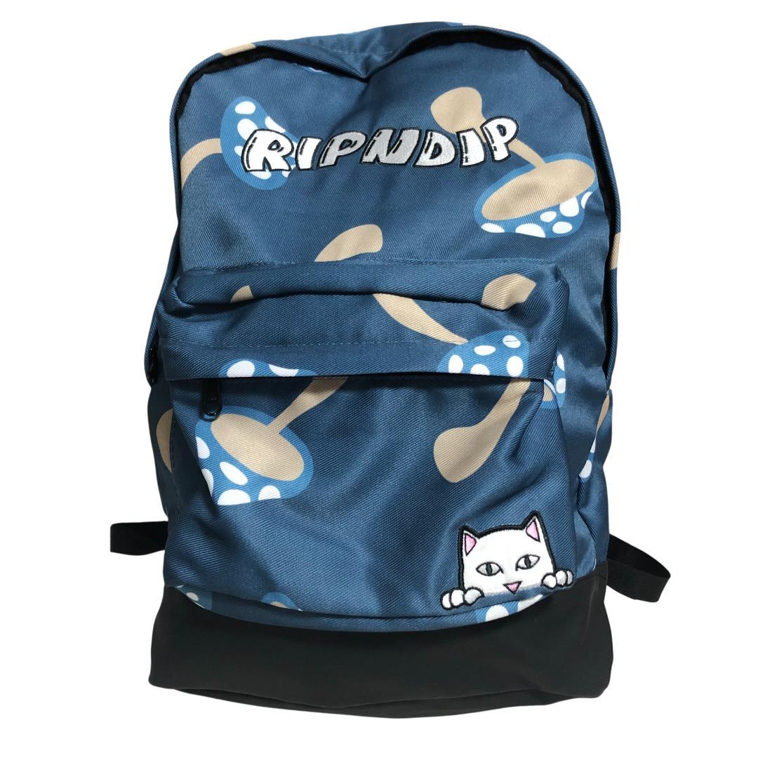 【美品】リップンディップ リュックショルダーバッグ ナイロン キノコ柄 ブルー
