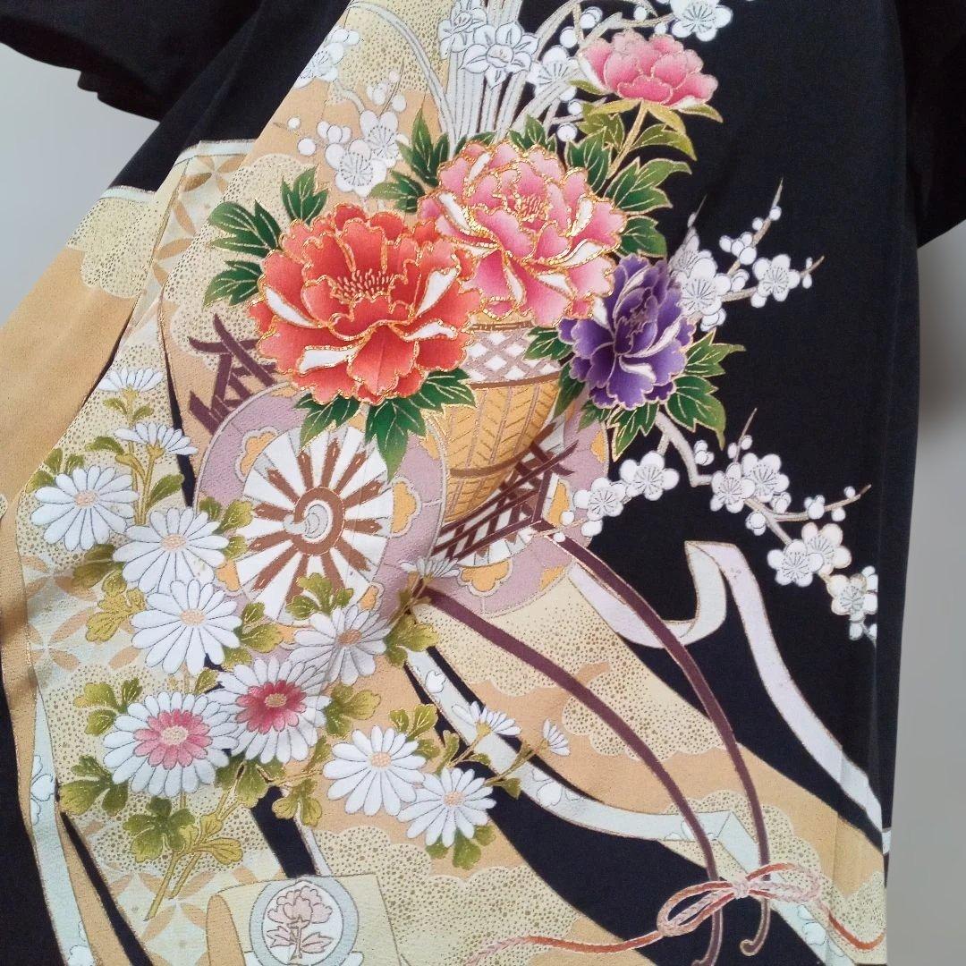 黒留袖リメイクワンピース 帯ベルト付き.エレガント