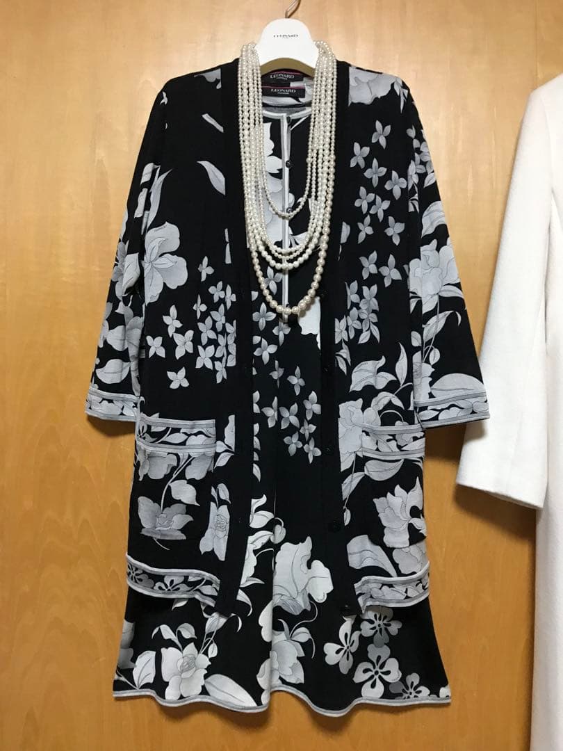 レオナール Celeb Madame ワンピース＆ロングカーディガン2点セット