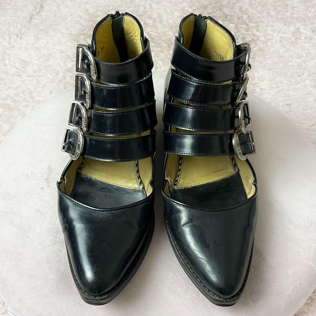 ✖︎ トーガプルラ バックル ベルト ショートブーツ レザー ブラック 黒 37