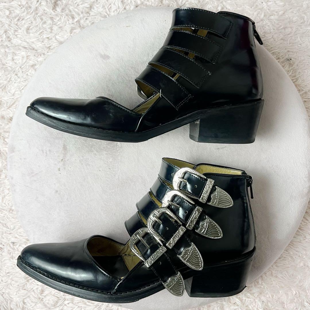 ✖︎ トーガプルラ バックル ベルト ショートブーツ レザー ブラック 黒 37