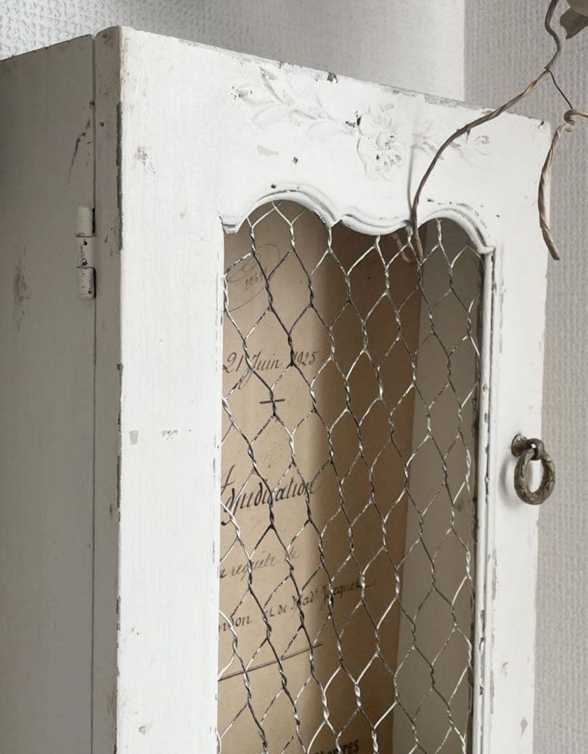 フランスアンティーク　ウォールシェルフ　グリアージュ　棚　壁掛け　白　鍵