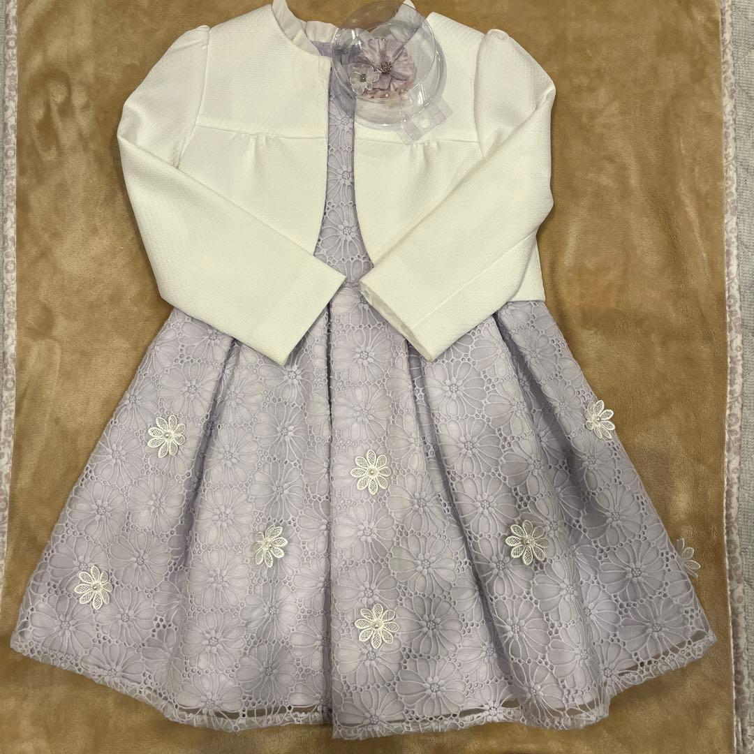 薄紫色 花柄刺繍 ドレスとジャケットセット