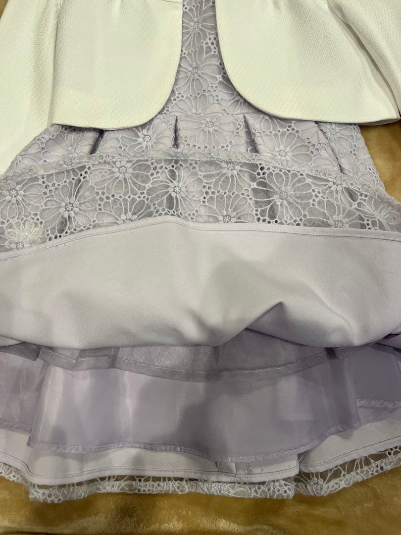 薄紫色 花柄刺繍 ドレスとジャケットセット