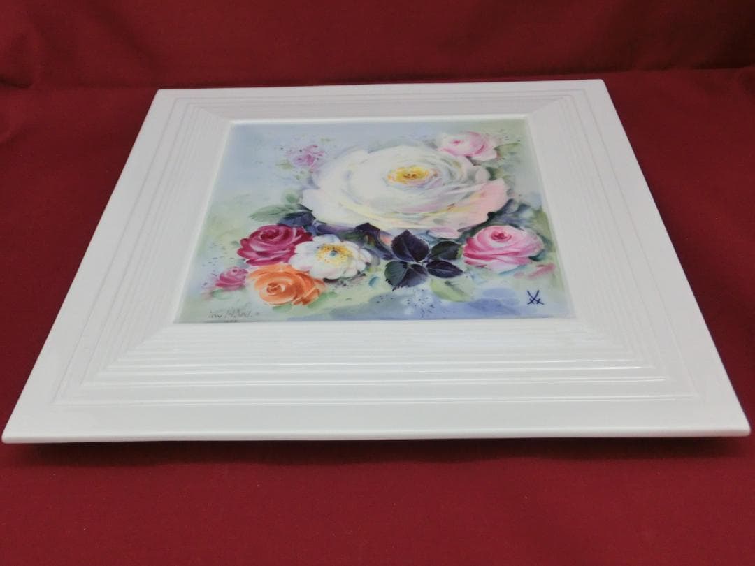 【マイセン】陶板画・白い薔薇