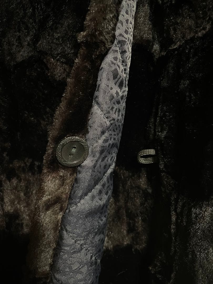 杉*家様 ロシア製 benka ボーダー メンズファーコート ムートン 本革 刺