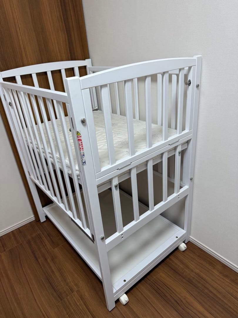 ヤマサキ　国産コンパクトベッド ツーオープン ミニベッド（ホワイト）マットレス付