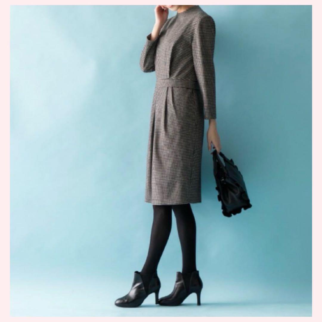 mimigrantエマ ハウンドトゥースチェック 長袖ワンピースL