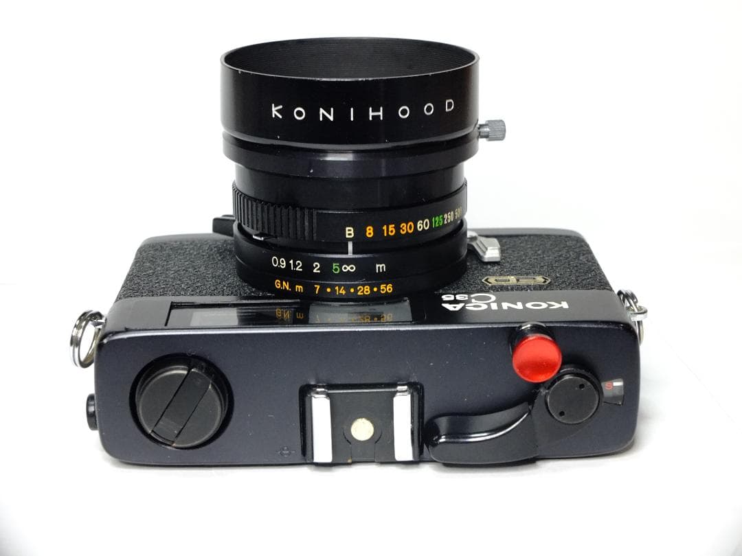 【実写確認整備品】コニカC35FDB.K／ヘキサノン38mmf1.8コニフード付