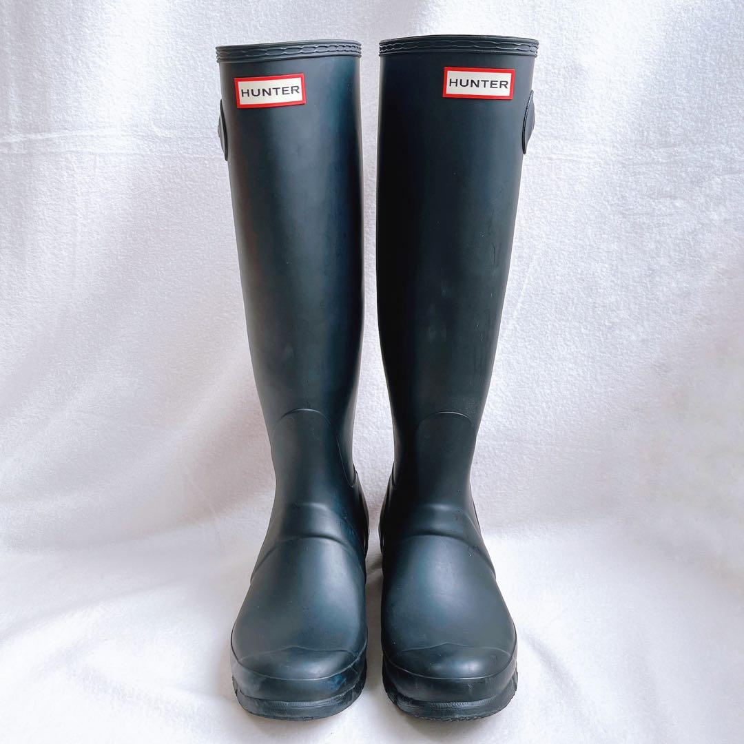 美品 ハンター レインブーツ ロング 黒 大きいサイズ レディース