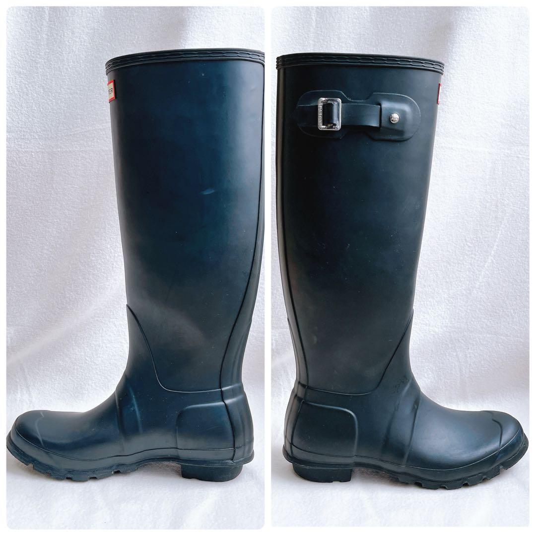 美品 ハンター レインブーツ ロング 黒 大きいサイズ レディース