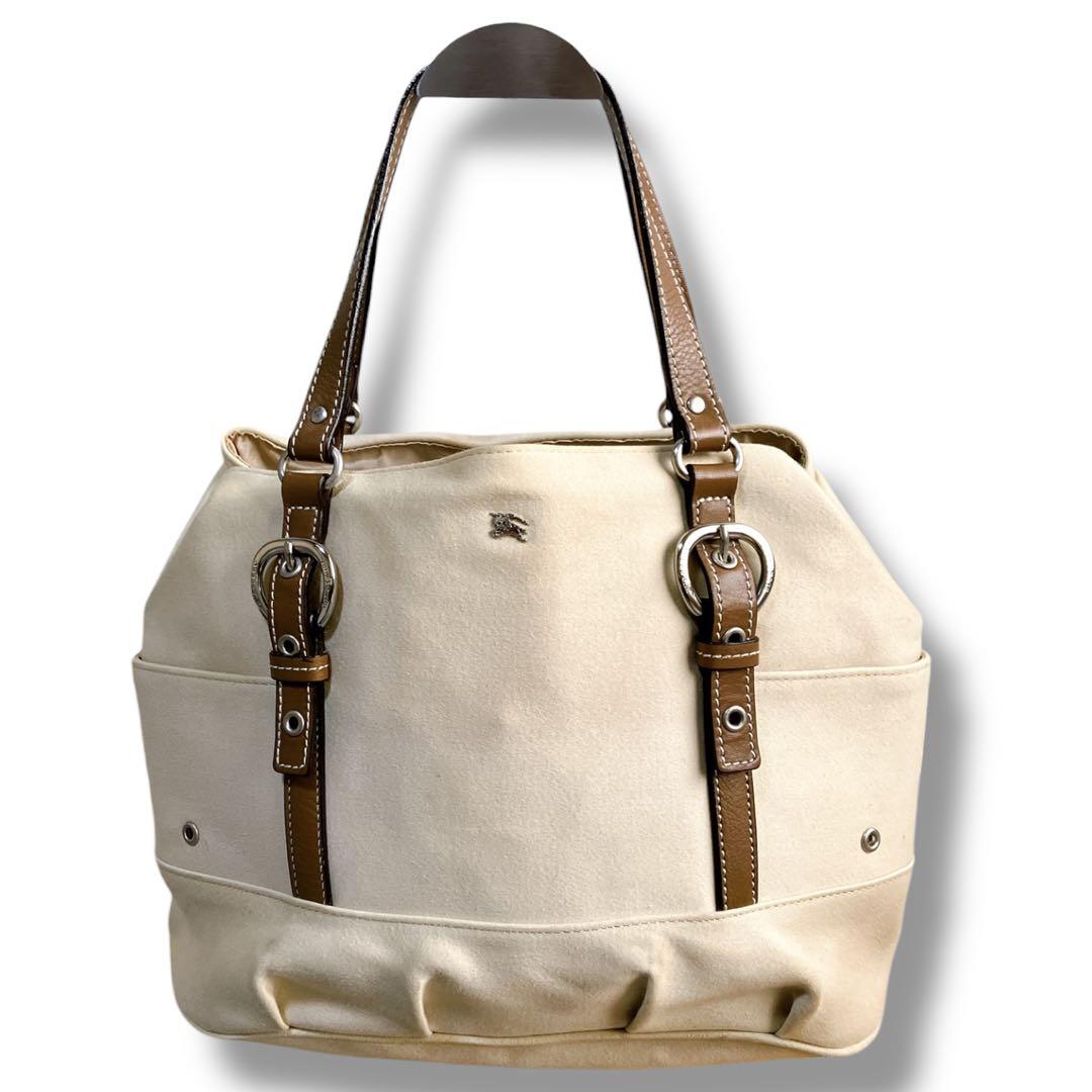 バーバリーブルーレーベル ホースロゴ 希少 トートバッグ クリームベージュ