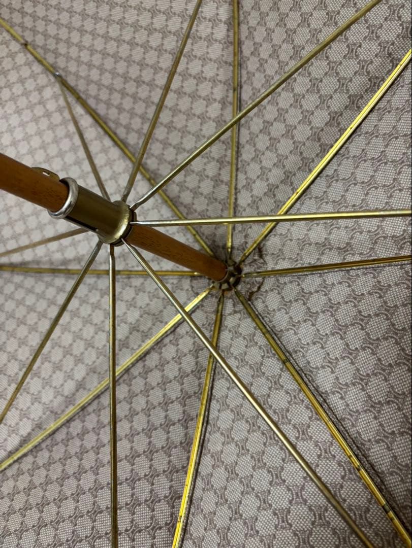 CELINE セリーヌ　総柄 トリオンフ柄雨傘　長傘　木製ハンドル