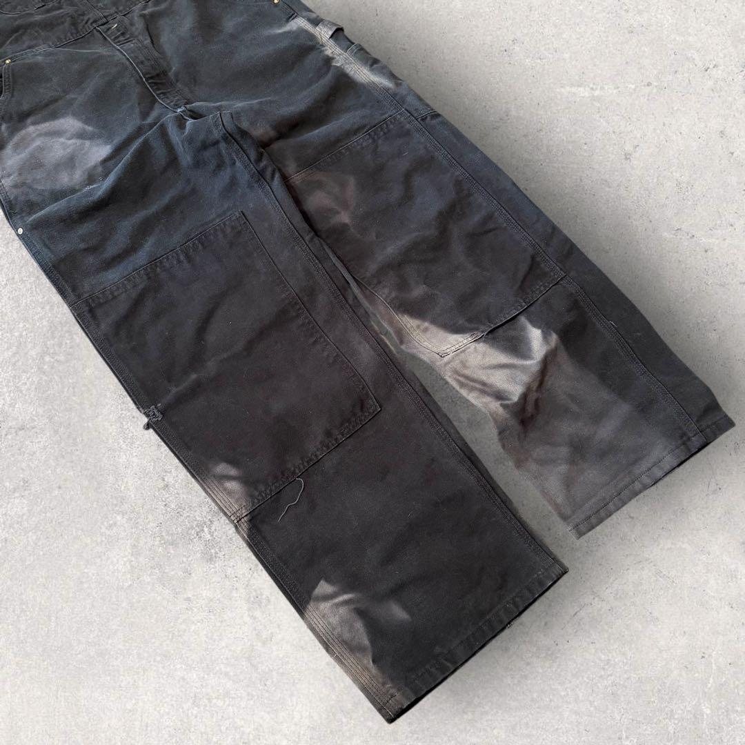 【カーハート】オーバーオール　42×32 黒　フェード　ダック地　つなぎ