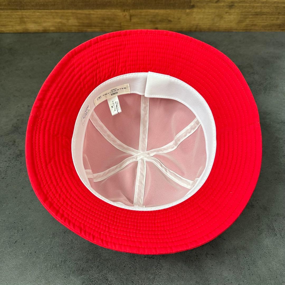 希少✨BALENCIAGA 刺繍ロゴ　バケットハット　赤　レッド　綿ポリ