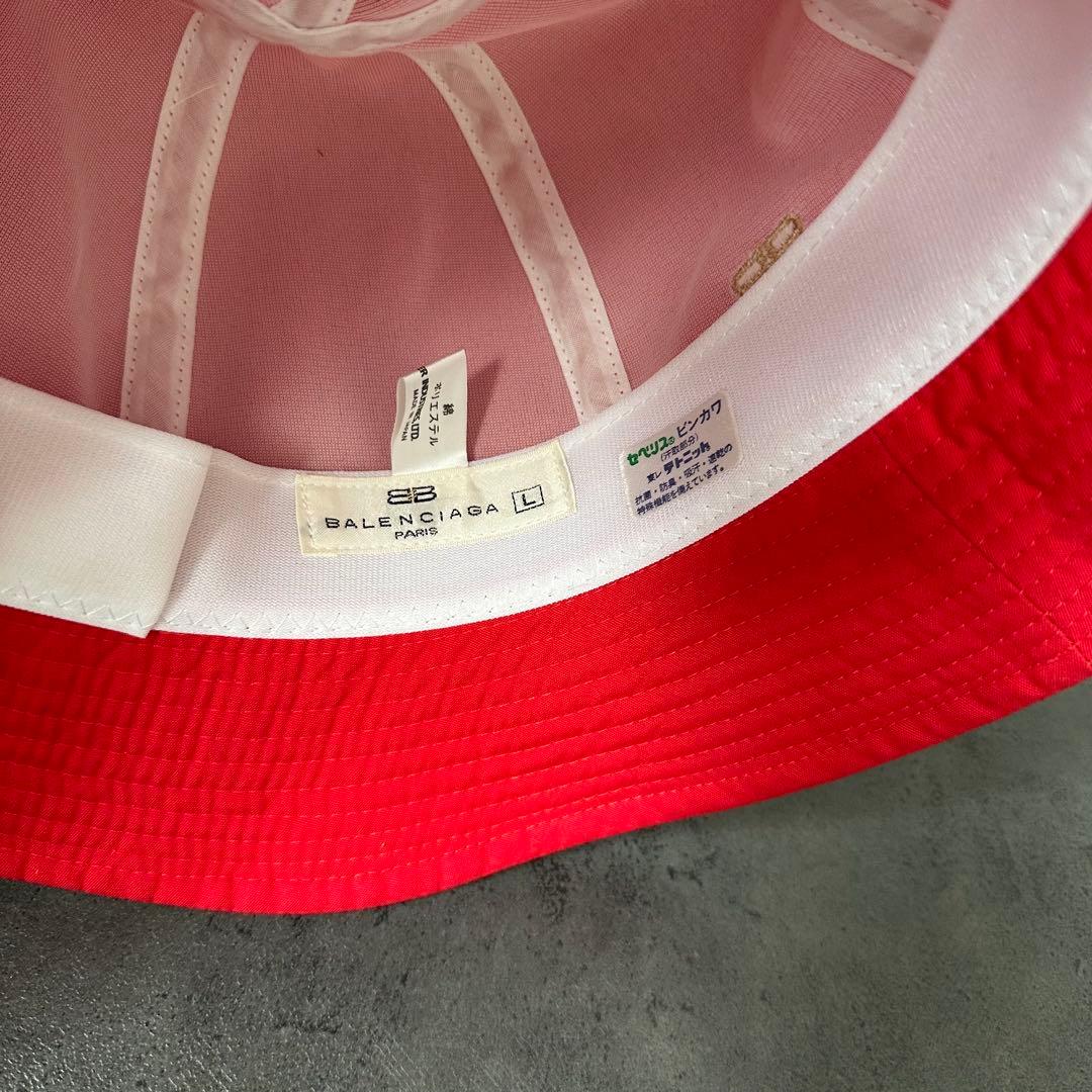 希少✨BALENCIAGA 刺繍ロゴ　バケットハット　赤　レッド　綿ポリ