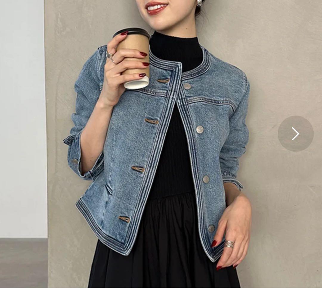 anuans アニュアンス　ノーカラー　デニムジャケット　ライトブルー