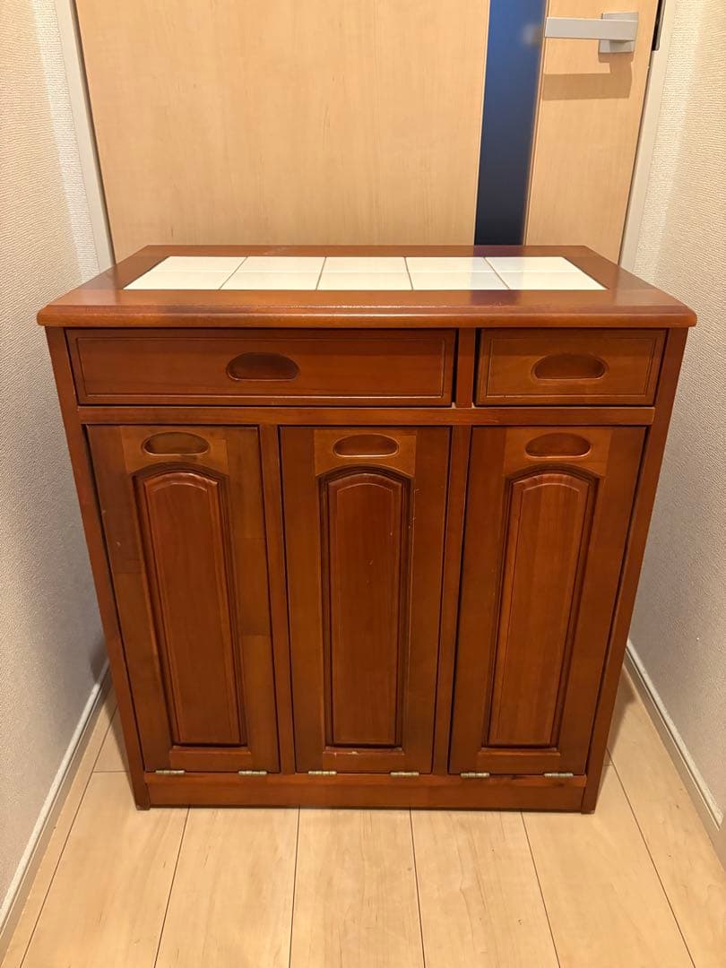 カントリー　キッチンカウンター ダストボックス 木製 ゴミ箱　キャスター付