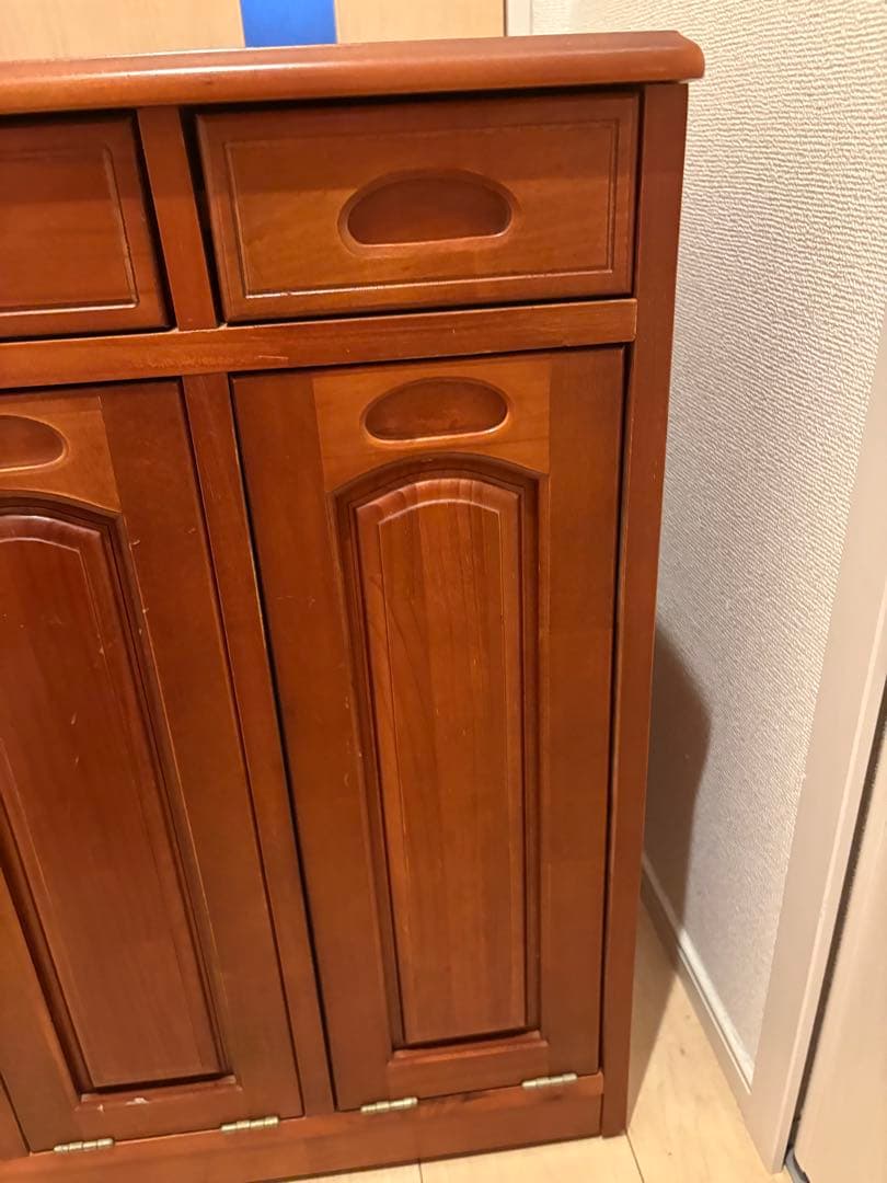 カントリー　キッチンカウンター ダストボックス 木製 ゴミ箱　キャスター付