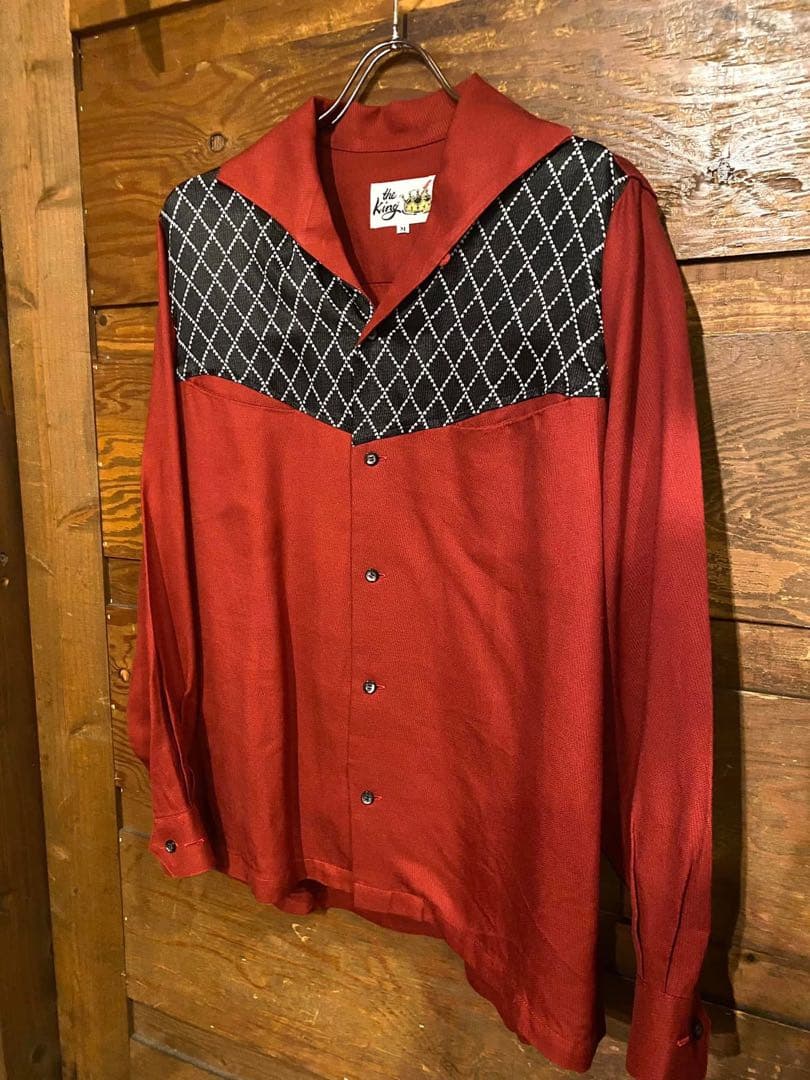♛the King / オープンシャツ♛ カラー / ワインレッド M