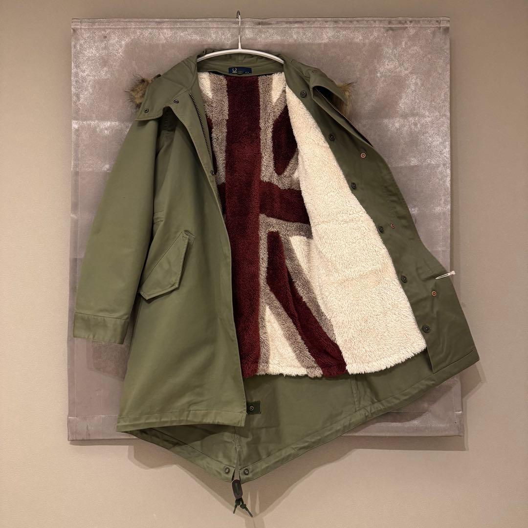 【フレッドペリー】ライナー付きモッズコート ユニオンジャック柄 カーキ