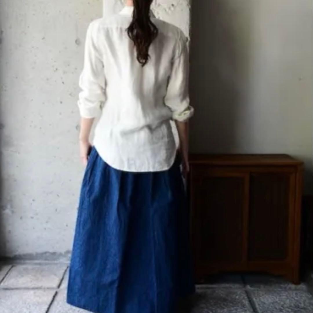 美品★ヤンマ産業　YAMMA リネン　丸襟長袖シャツ　オフホワイト