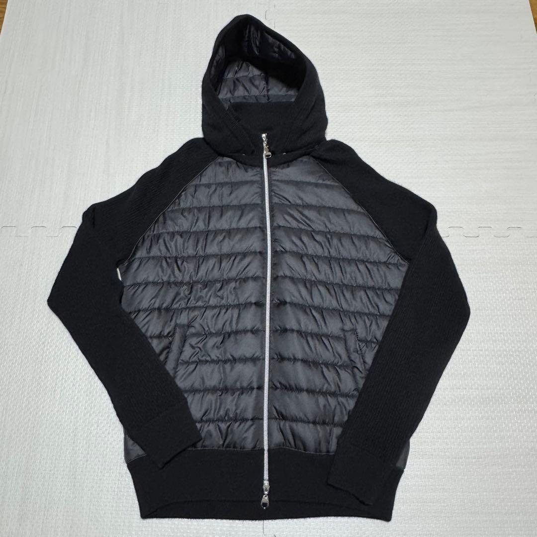 高島屋　フード付ニットブルゾン　カシミア　黒　Lサイズ