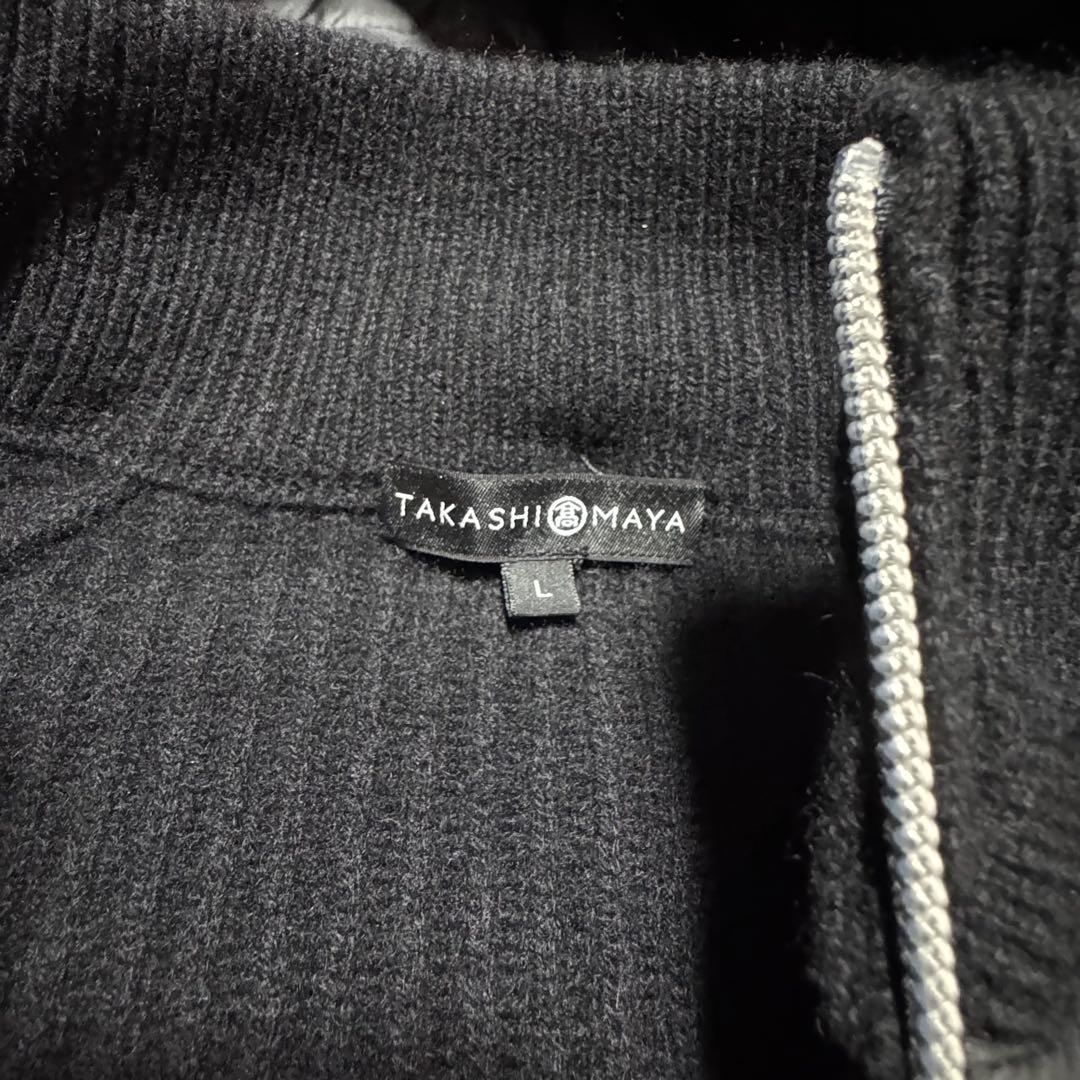 高島屋　フード付ニットブルゾン　カシミア　黒　Lサイズ