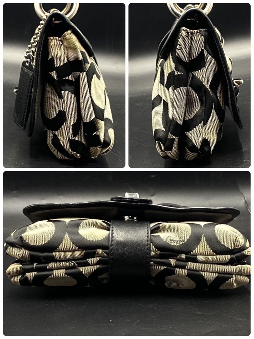 【美品】コーチ シグネチャー柄 ハンドバッグ ワンショルダー ブラック