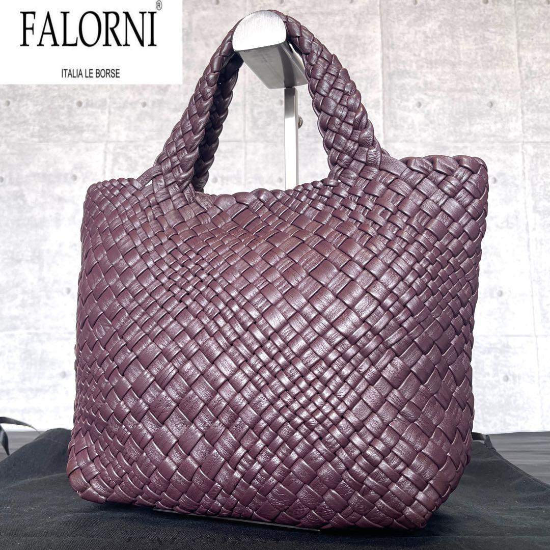 専用品FALORNI イントレチャート ボルドー ラムレザー ハンドバッグ