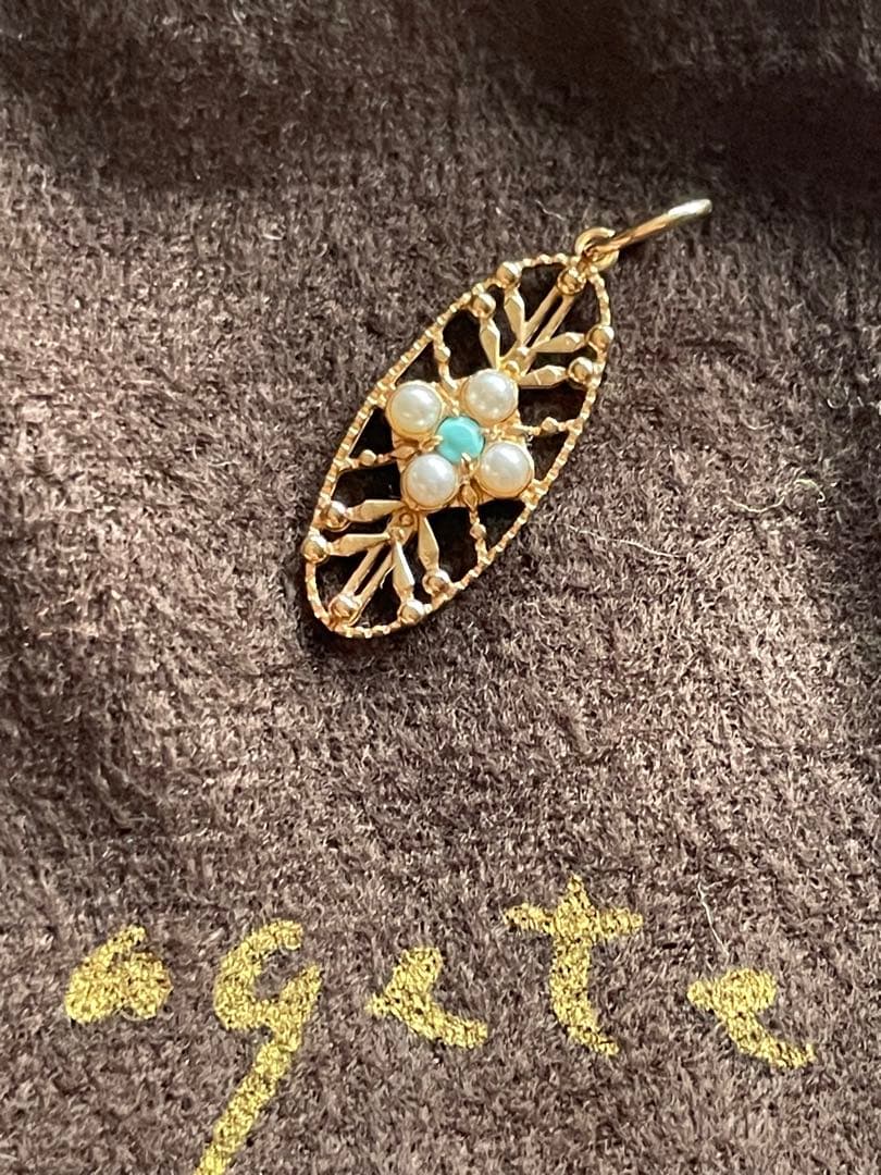 レア ⭐︎ アガット agete k10 チャーム ターコイズ パール 透かし