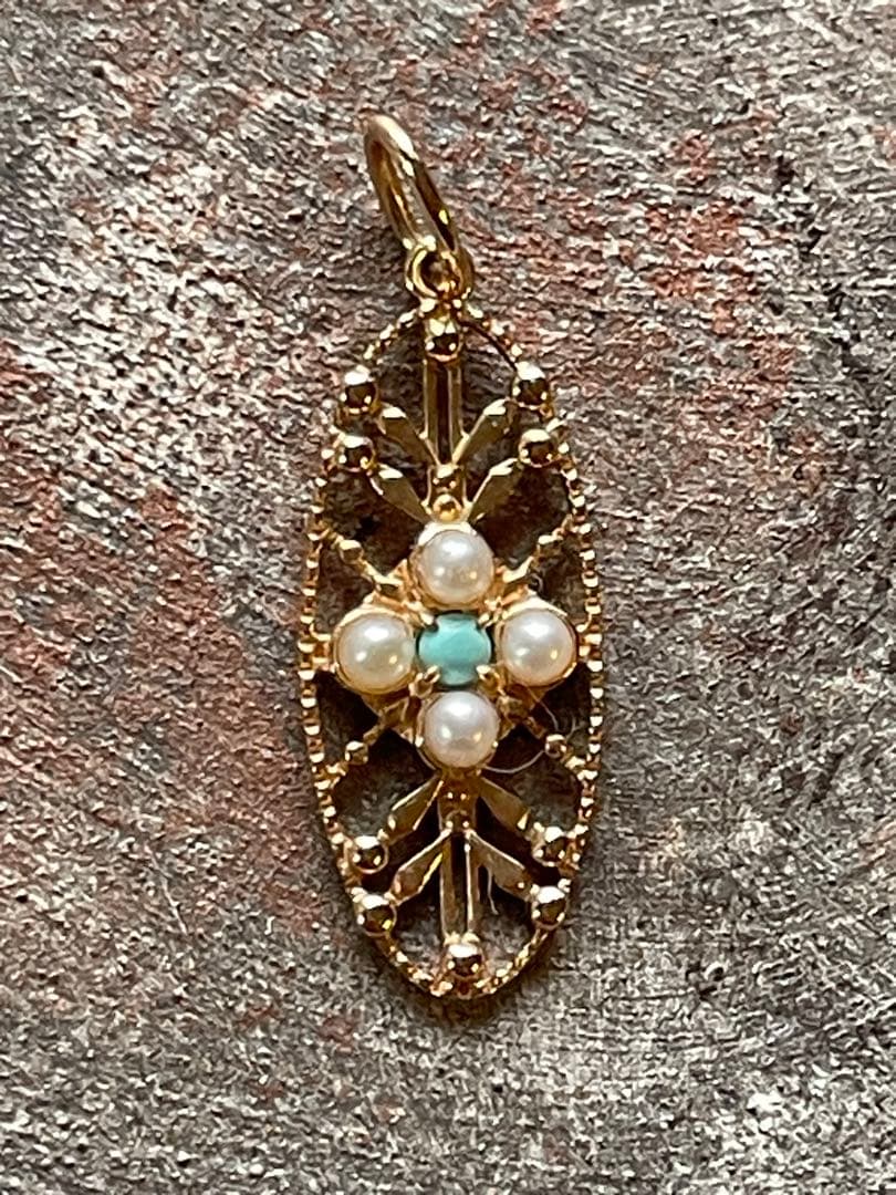 レア ⭐︎ アガット agete k10 チャーム ターコイズ パール 透かし