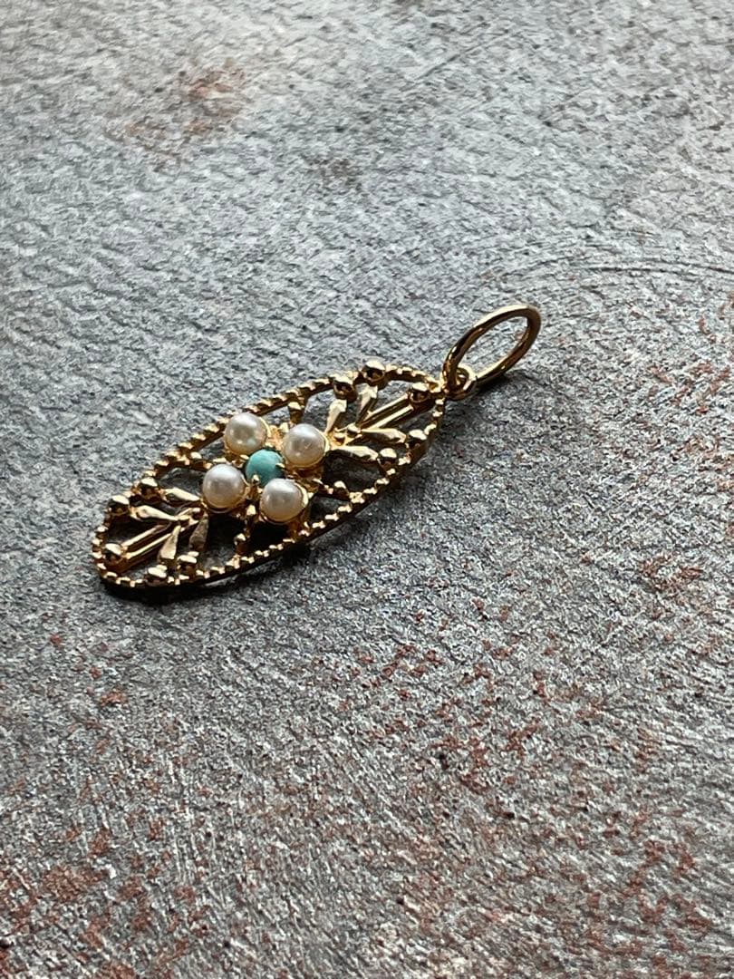 レア ⭐︎ アガット agete k10 チャーム ターコイズ パール 透かし